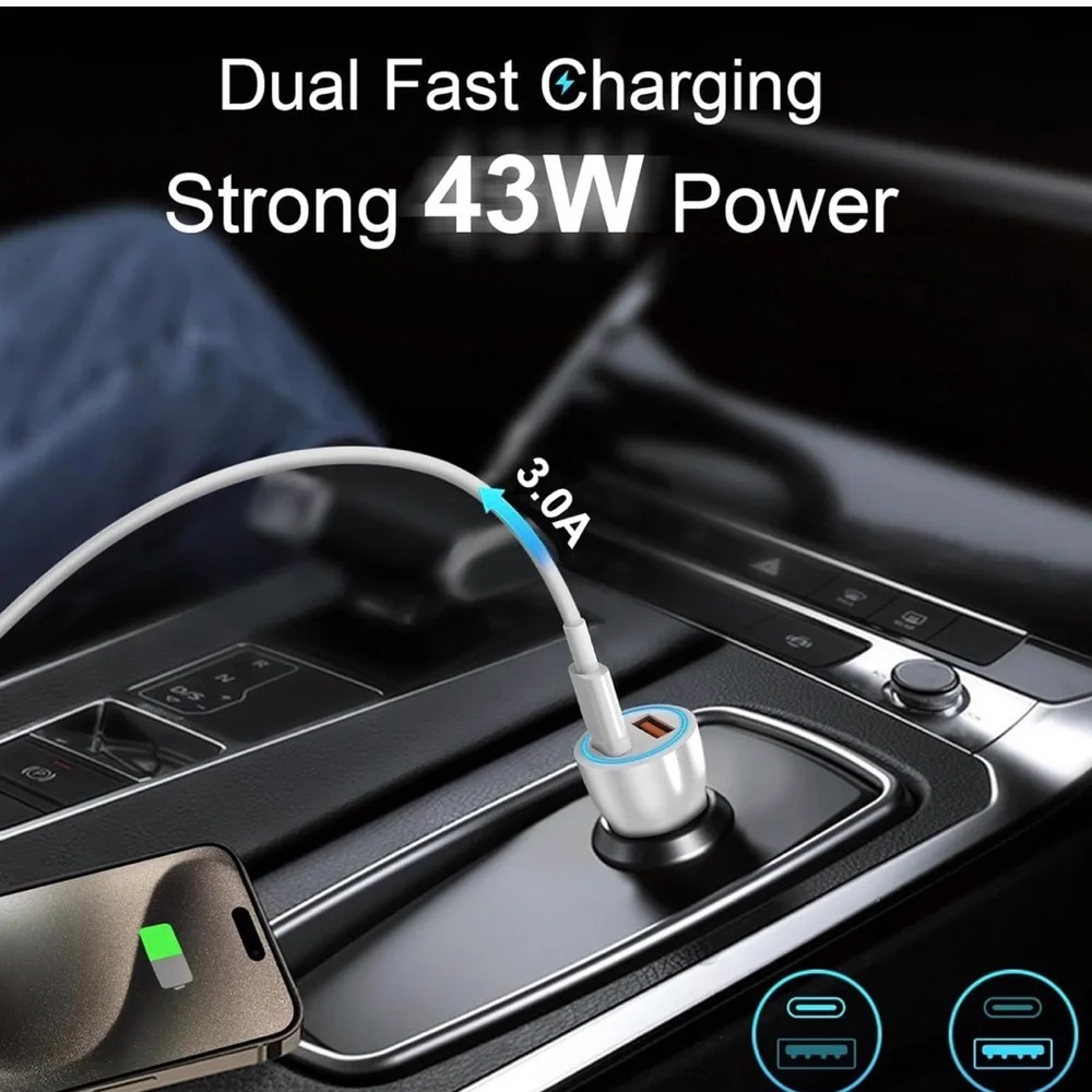 White & Gold 2.4A Car Charger with Sync Cable